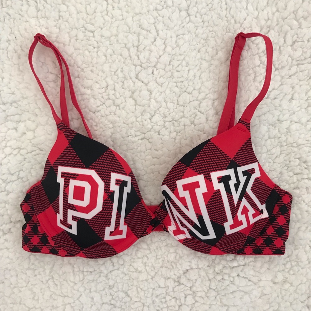 PINK VS red plaid lightly lined t-shirt bra